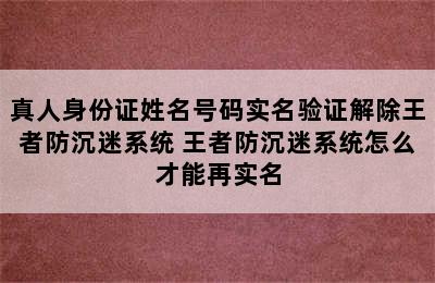 真人身份证姓名号码实名验证解除王者防沉迷系统 王者防沉迷系统怎么才能再实名